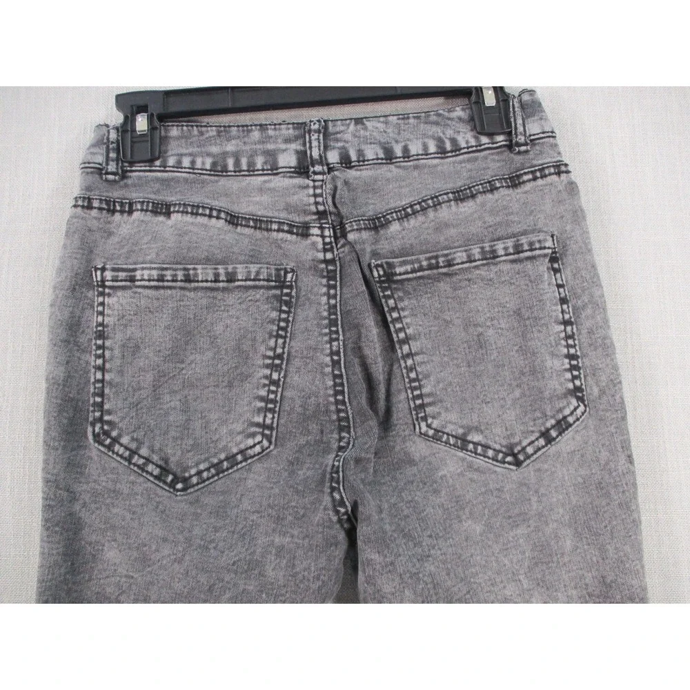 Acid Wash Gray Distressed Skinny Jeans High‎ Rise Ripped Denim Pants Womens
